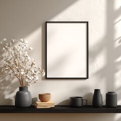 Frame Mockup. Living Room Poster on Wall. Interior Wall Art Mockup with Cozy Home Background