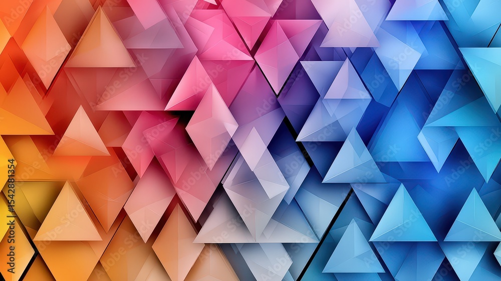 Aufkleber Dynamic geometric patterns displaying colorful triangles abstract artwork digital environment vibrant viewpoint for modern design