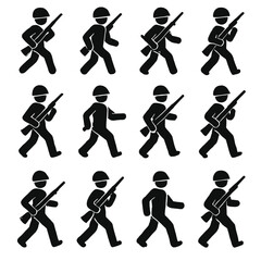 Simple Silhouette Illustration of Soldiers in Action