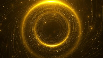 Black golden luxury circular background. 3d circle rings animation Circle Geometric gold, stripe glowing, dot light glitter for presentation, event party text backdrop. Black Friday sale. Music frame