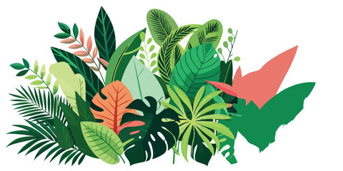 Tropical leaves foliage plant jungle bush floral arrangement nature backdrop isolated on white background