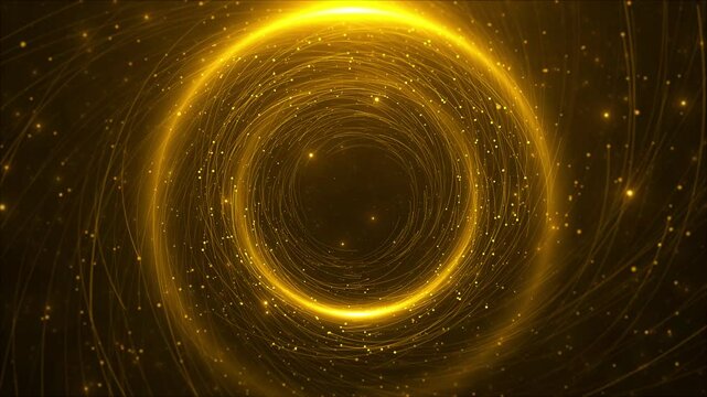 Black golden luxury circular background. 3d circle rings animation Circle Geometric gold, stripe glowing, dot light glitter for presentation, event party text backdrop. Black Friday sale. Music frame
