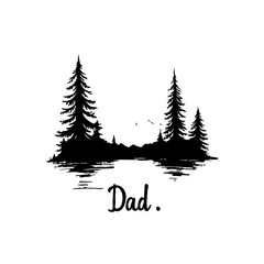 Obraz premium Minimalist Father's Day Design Featuring Forest and Water Landscape Silhouette