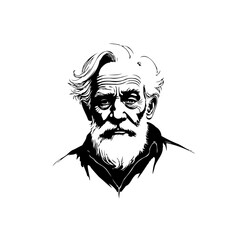 Portrait of a wise old man with a beard in a minimalist black style