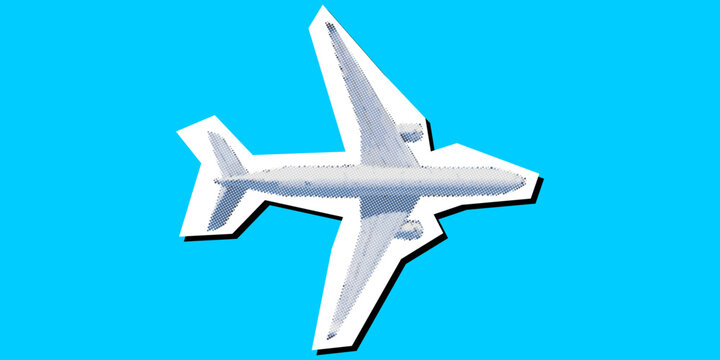 Passenger plane dotted collage element in torn paper vector with pointillism. A unique, artistic take for travel themes, aviation, global connection, or creative transport designs.