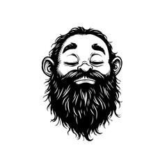 Bearded contemplative character in detailed vector illustration monochrome style