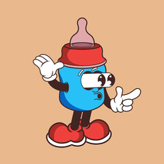 Retro character design from baby bottle shocked