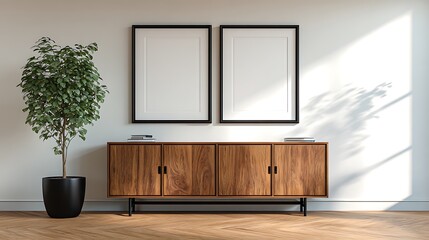 Frame Mockup. Living Room Poster on Wall. Interior Wall Art Mockup with Cozy Home Background
