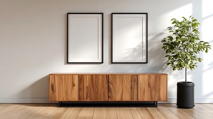Frame Mockup. Living Room Poster on Wall. Interior Wall Art Mockup with Cozy Home Background