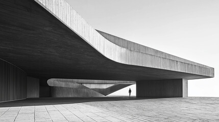A versatile stock image showing monochrome majesty: the powerful simplicity of a brutalist building - a black and white exploration of modernist architecture's striking concrete details, highlighting.