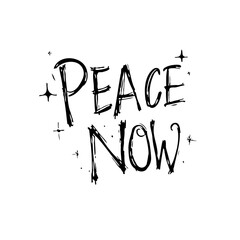 Hand-Drawn "Peace Now" Slogan with Star Accents for Social Awareness