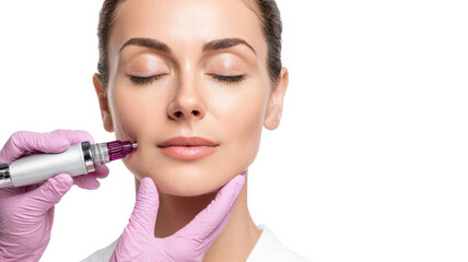 A dermatologist applying a cutting-edge microneedling device to a patient's face, symbolizing advanced skin rejuvenation