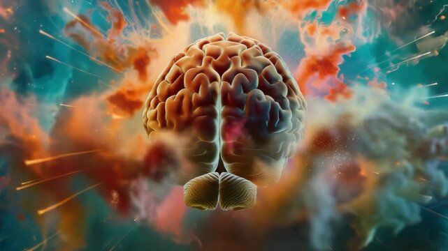 A human brain in the colorful explosion