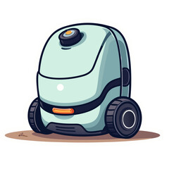 Obraz premium Cartoon illustration of a modern delivery robot with wheels, isolated on black background
