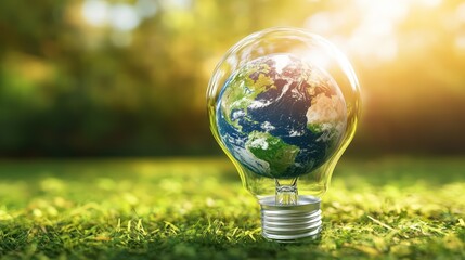 Eco Friendly Light Bulb with Earth Inside Showcasing Sustainability and Environmental Conservation