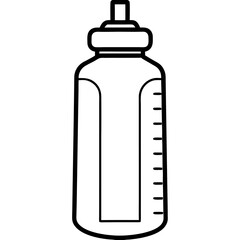 A Simple Black and White Outline of a Baby Bottle with a Nipple and Measurement Markings on the Side
