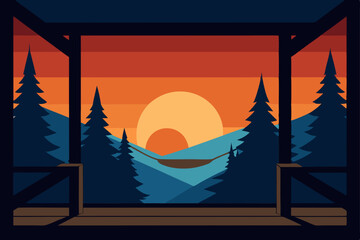 Serene Sunset Mountain View from a Cozy Porch Hammock
