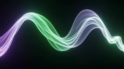 Abstract flowing purple and green waves on black background. Technology motion design, digital art concept.