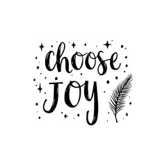 Obraz premium Inspirational Handwritten Typography Design: 'Choose Joy' Surrounded by Stars and Palm Leaf