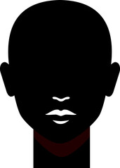 Silhouetted head of human black face with white lips. Abstract model human black face on a white background. Concept for avatars, posters, illustrations