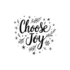Elegant 'Choose Joy' Calligraphy Design with Floral Accents for Inspirational Projects