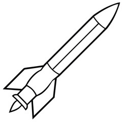 Simple Black and White Rocket Ship Illustration for Coloring Books and Educational Resources Depicting Space Exploration and Futuristic Transportation