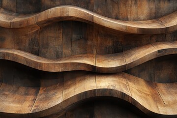 Abstract design of displaced wavy planks creates a seamless wood texture suitable for various backgrounds, 4K Abstract Displaced Wavy Planks 3D CGI Seamless