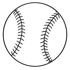Simple Baseball Illustration Featuring Prominent Seams and Clean Lines in a Minimalist Black and White Style on White Background