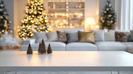 Brightly decorated living room with Christmas trees cozy holiday scene warm festive interior design