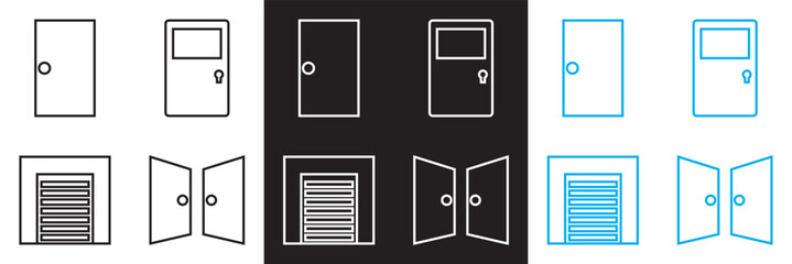 Door icon set. Vector for websites, mobile interfaces, presentations, banner, visual branding etc. Vector illustration. isolated on white and black background. EPS 10