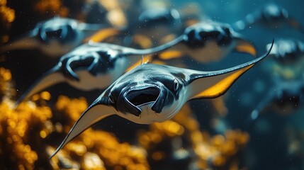 Close-up view of a group of stingrays.