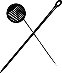 Vector illustration of two crossed straight pins, sewing tools, isolated on white