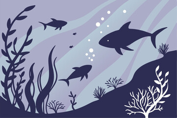 Obraz premium Aquatic Grace: Black Fish Silhouette Set