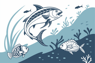 Ocean Silhouettes: Elegant Fish Vector Graphics