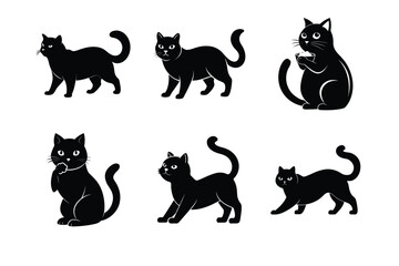 Cute Black Cat Silhouettes in Various Poses