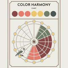 Obraz premium Color harmony chart featuring a circular color wheel and a bird illustration