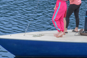 Having bare feet while sailing on a yacht