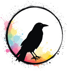 Color Splash Raven Silhouette | Artistic Bird Vector Logo | Vibrant Abstract Animal Design | Modern Graphic Artwork