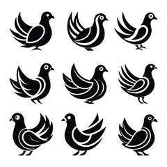 Pigeon Silhouettes, Dove, Vector Bird Icon.