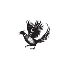 Graceful Pheasant Silhouette Vector Art – Elegant Game Bird Design with Long Tail Feathers, Minimalist Black Outline Perfect for Nature Prints, Hunting Logos, and Rustic Decor

