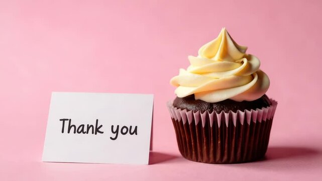 Thank you card with chocolate cupcake with cream