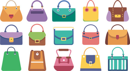 A vibrant collection showcasing diverse women's fashion handbags in multiple styles and colors, perfect for any stylish occasion.