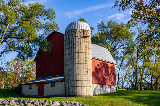 red barn and silo in the country