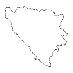 Vector map of Bosnia and Herzegovina, a country in Southeast Europe. Detailed black contour, isolated on white background.