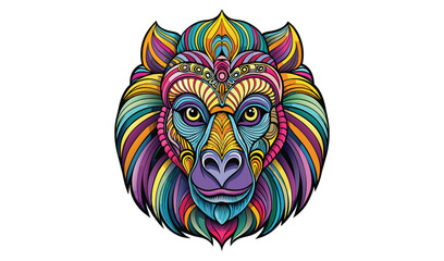 Colorful mandala style mandrill monkey head illustration