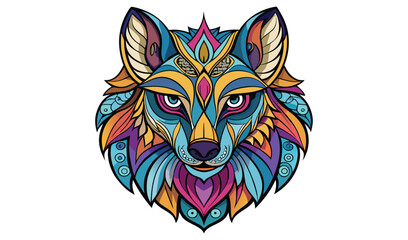 Colorful ornate wolf head mandala design © Md