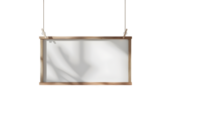 Elegant Wooden Frame Hanging Mockup with Sunlight Shadow showcasing a blank canvas perfect for design presentations or branding projects.