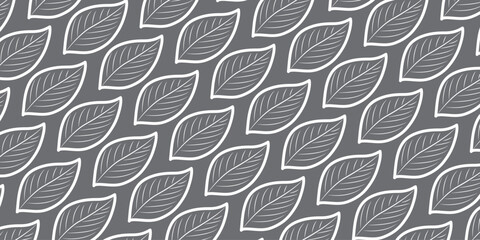 Seamless pattern with white leaves art line shape on a black background, vector illustration design.