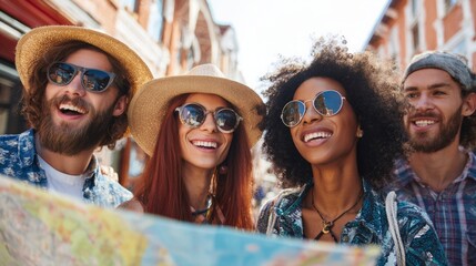 Groups of friends doing activities likesightseeing