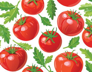 Seamless pattern with hand-painted acrylic style tomatoes. Texture with vegetables, culinary motifs for kitchen, cooking blog, farmers market, grocery,cherry tomato, fresh produce, red tomato, fruit, 